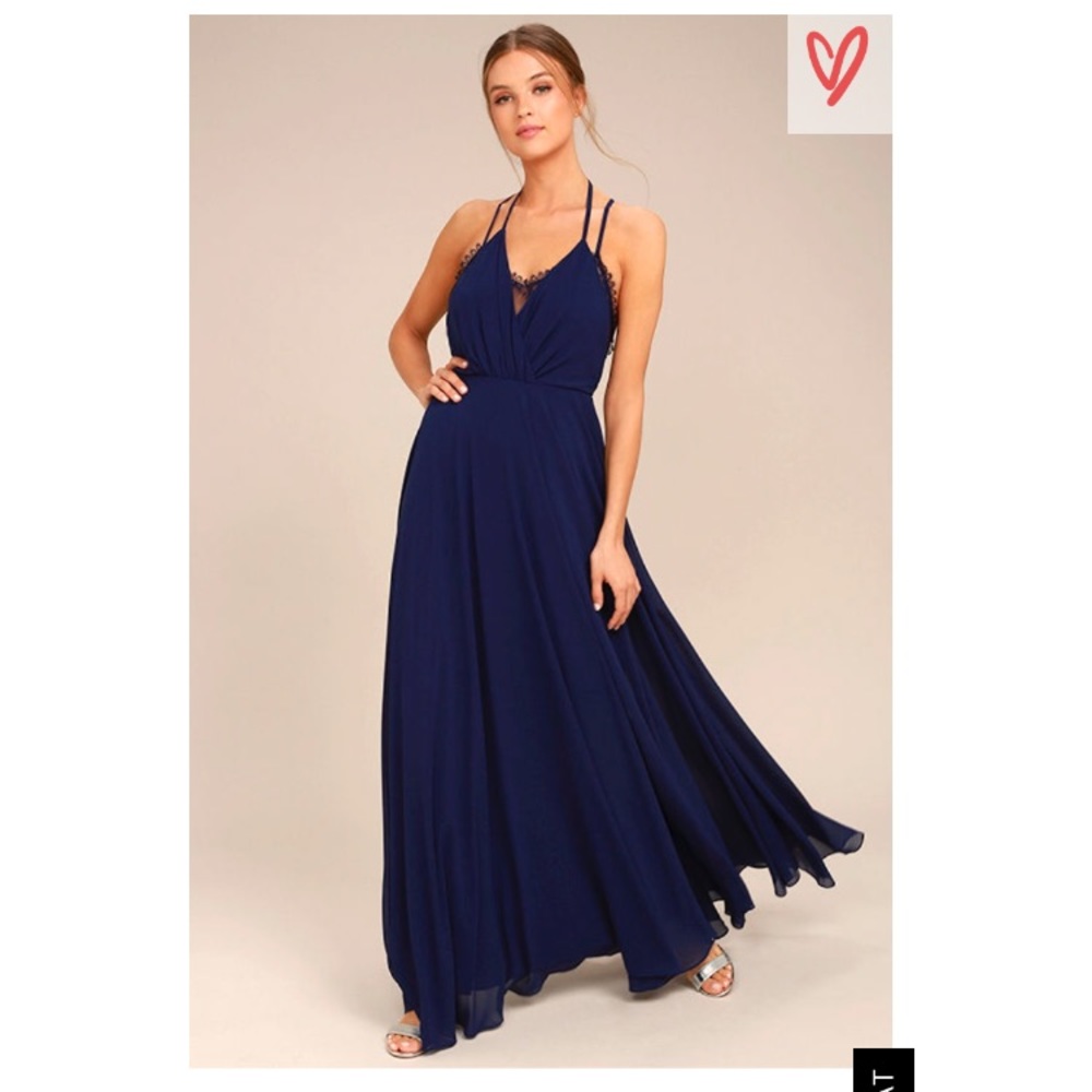 Lulu’s Celebrate the Moment Navy blue lace maxi